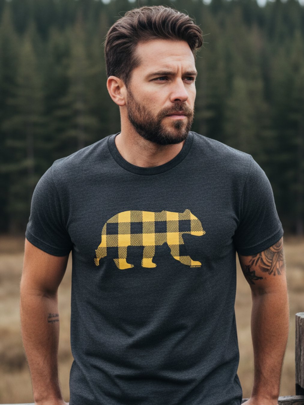 Yellow Buffalo Check Bear T-Shirt product image (2)