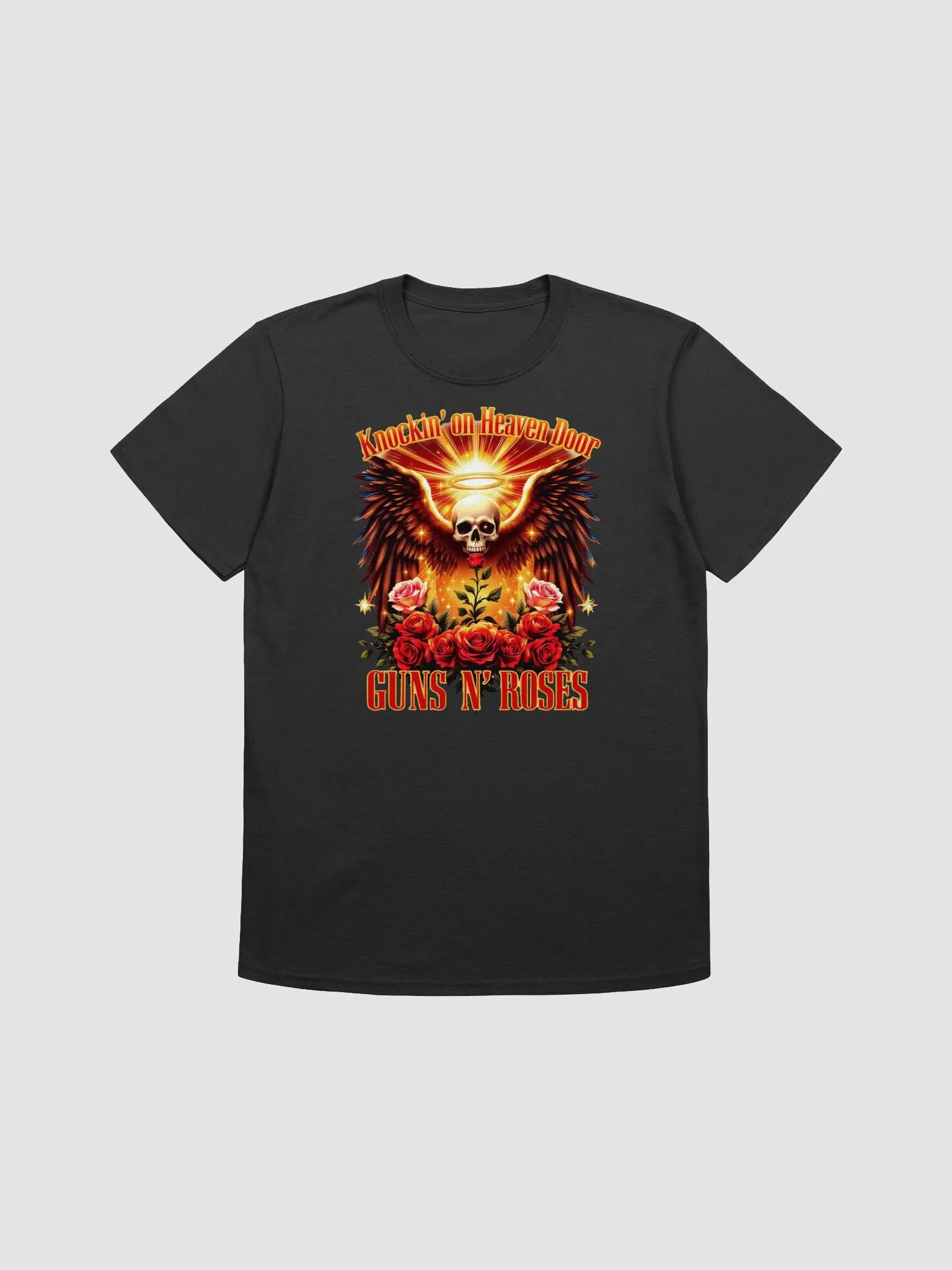 Guns N’ Roses Knockin’ on Heaven’s Door T-Shirt | Angel Wing Skull Rock Graphic Tee | Classic 90s Hard Rock Streetwear product image (3)