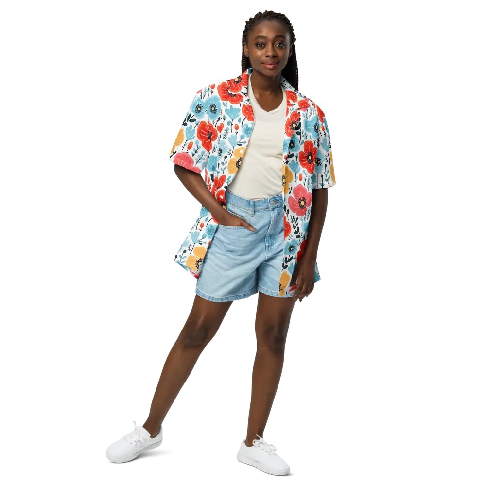 Retro Poppies Blue Red Hawaiian Shirt product image (3)