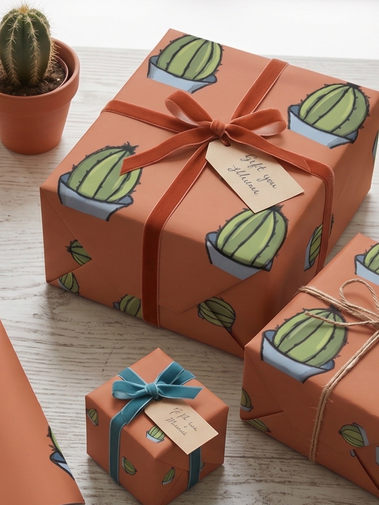 Barrel Plant Botanical Classic Pattern Wrapping Paper, Matte or Glossy Finish product image (1)