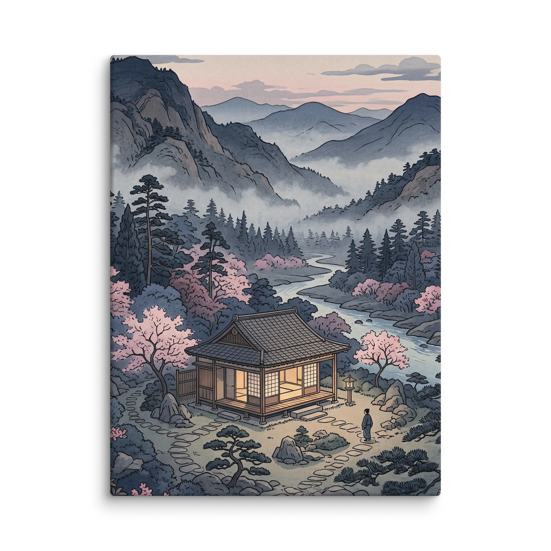 Peaceful Mountain Retreat Cherry Blossom Canvas - Japandi Wall Art product image (1)
