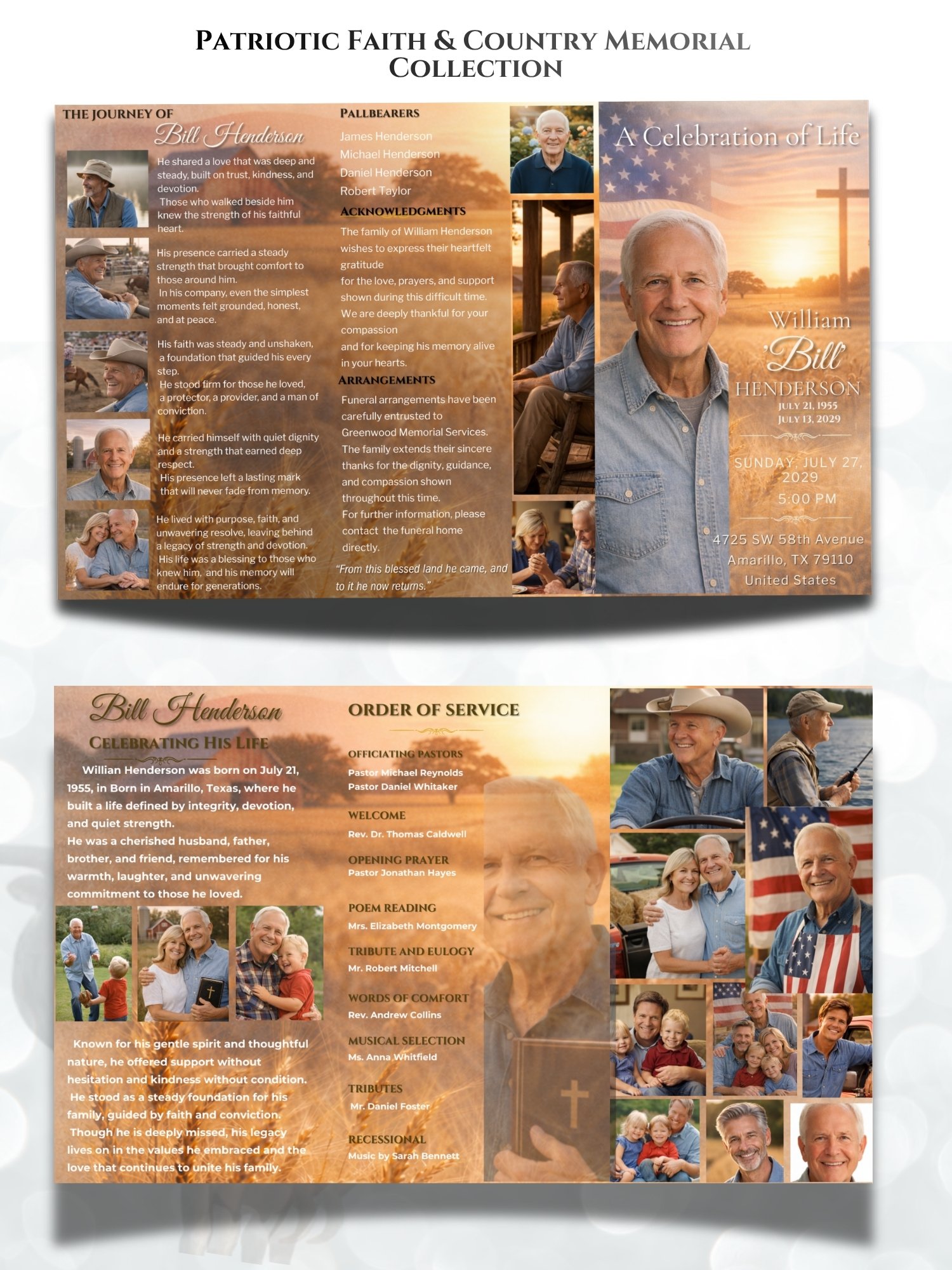 Patriotic Funeral Trifold Template for Canva | Military Veteran Memorial product image (3)