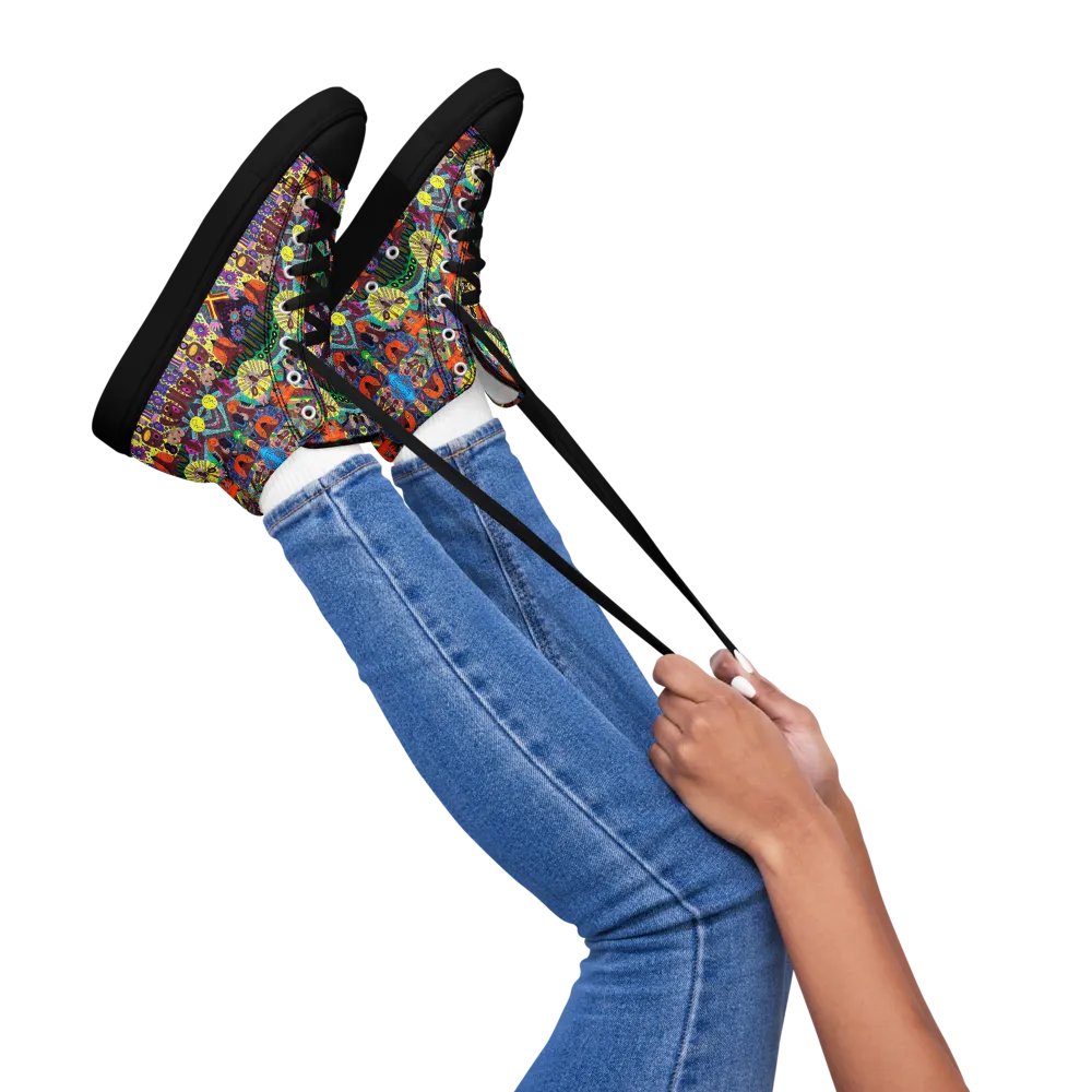 Abstract Doodle Art Animals Ladies High Top Canvas Shoes product image (3)