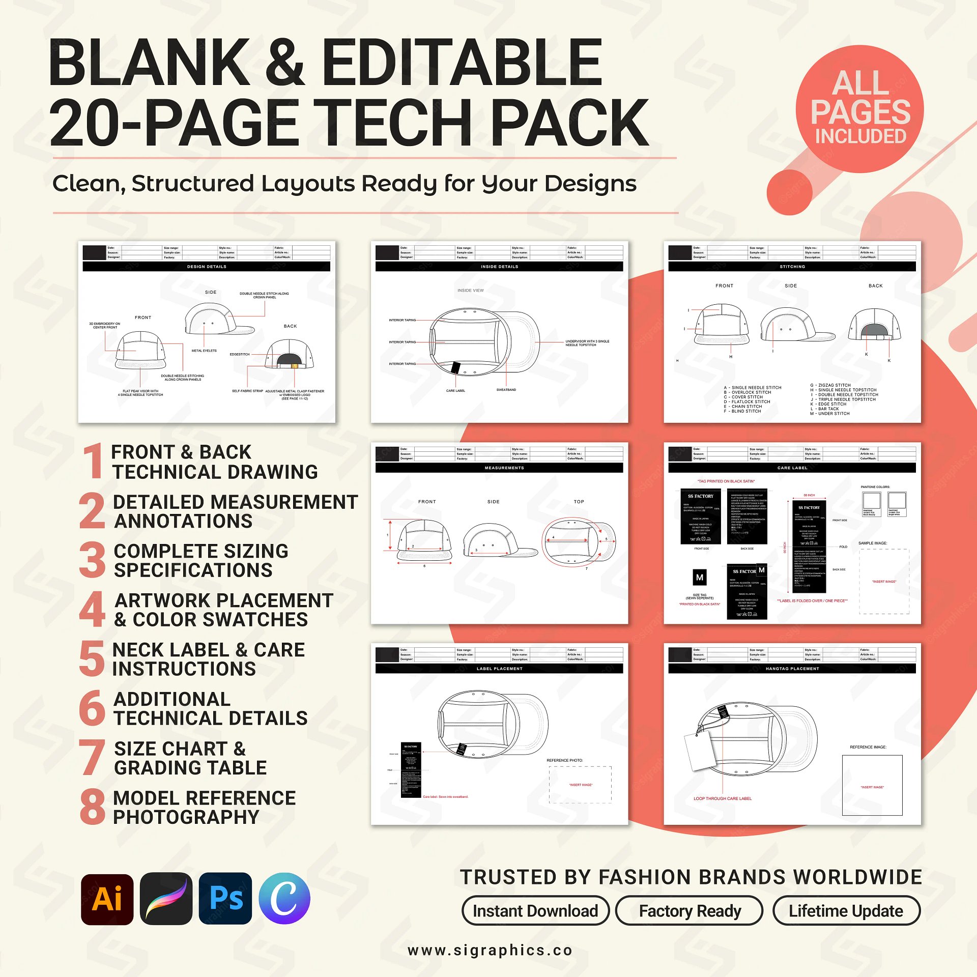 5-Panel Camp Cap Tech Pack Template product image (3)