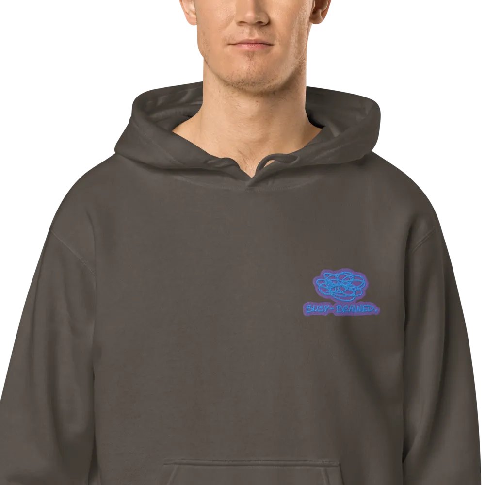 BUSY-BRAINED (L.C. violet bubble design) embroidered pigment hoodie product image (1)
