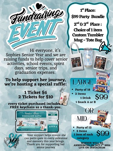 Fundraiser raffle thank you for your support. I will be having a raffle in Support for Sophia‘s senior year. The winner will ...