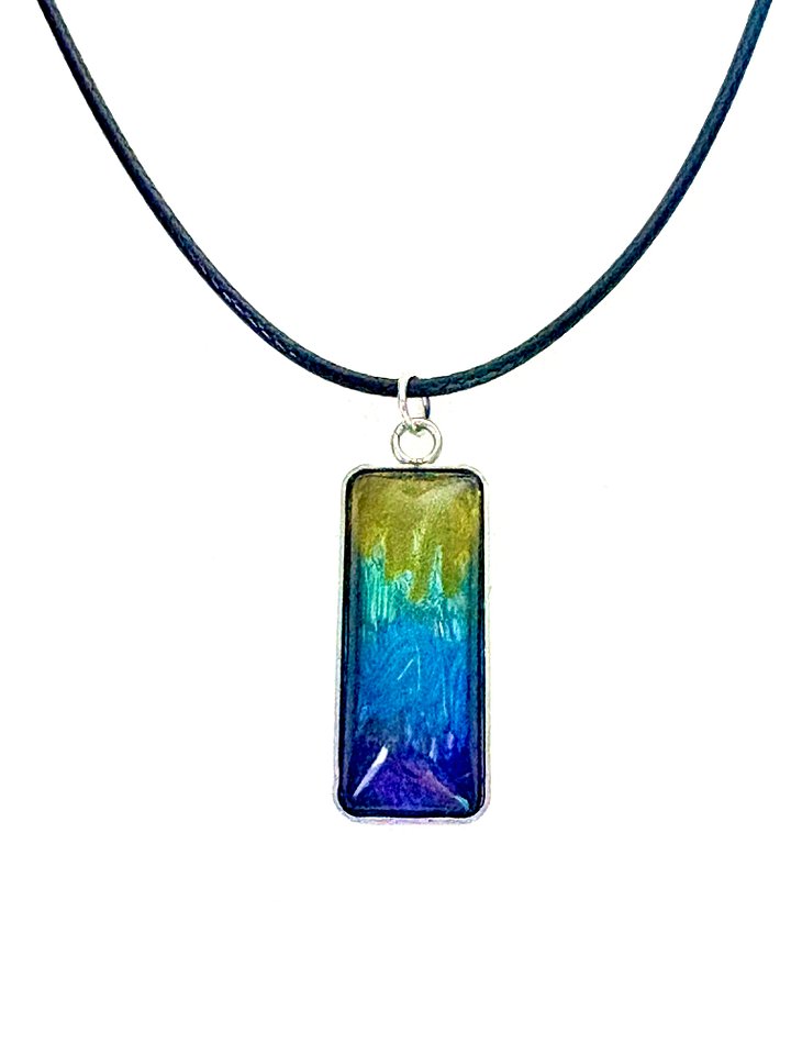 MFD-00153 | Electric Tide Pendant Necklace | Yellow, Blue & Purple Gradient | Rectangle Cabochon | Monique Faella Designs™ product image (1)