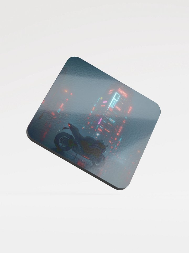Cyberpunk Motorcycle Night Ride Coaster - Eco-Friendly Cork & MDF Drink Coaster with Gloss Finish product image (1)
