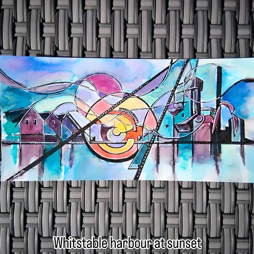Whitstable harbour at sunset - watercolour and acrylic  paint. 

This is a small scale mock up for a larger piece. Coming bac...