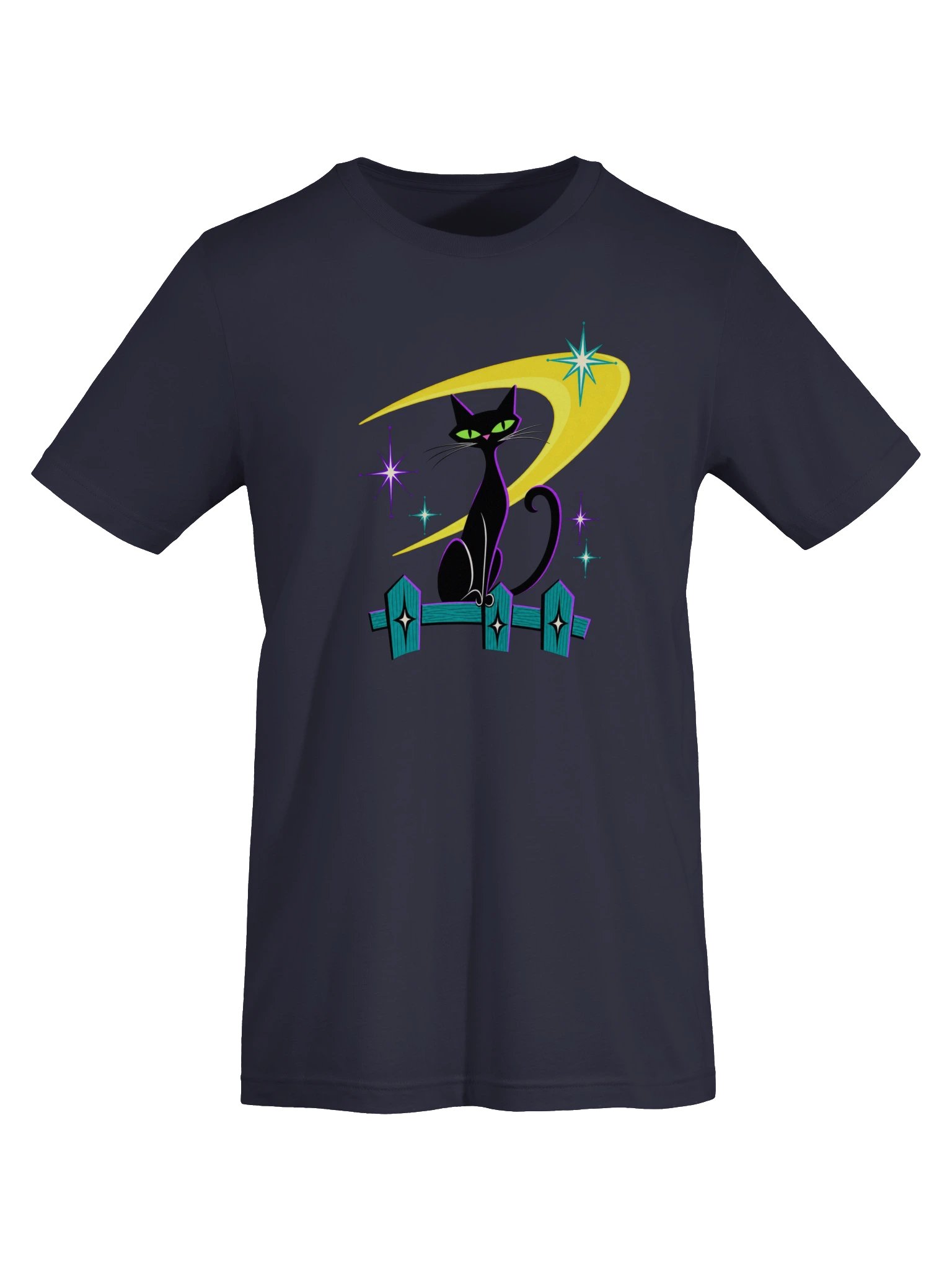Midnight Atomic Cat Under the Moon Retro T-Shirt product image (21)