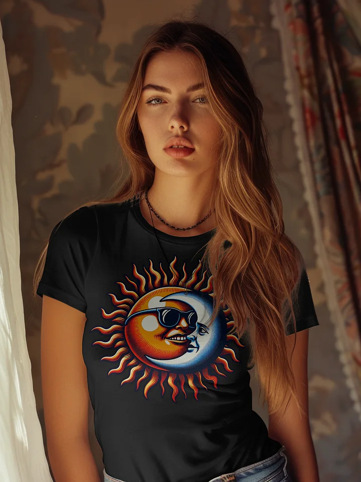 🌞 Sun and Moon Retro Fusion T-Shirt – Cool Cosmic Design with Shades | Groovy Celestial Yin-Yang Tee product image (2)