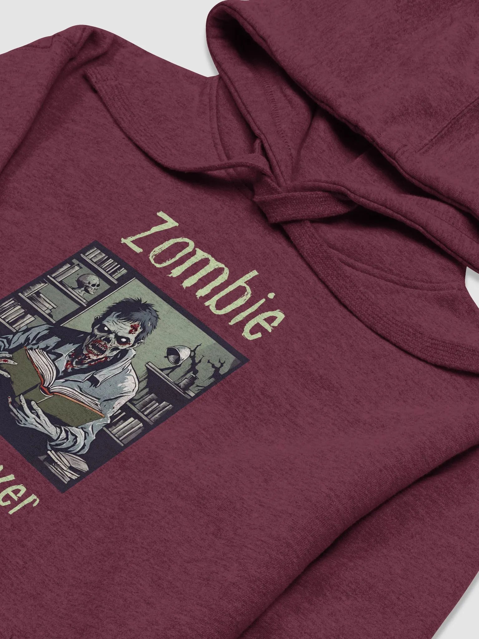 Zombie Book Lover Maroon Unisex Hoodie product image (3)