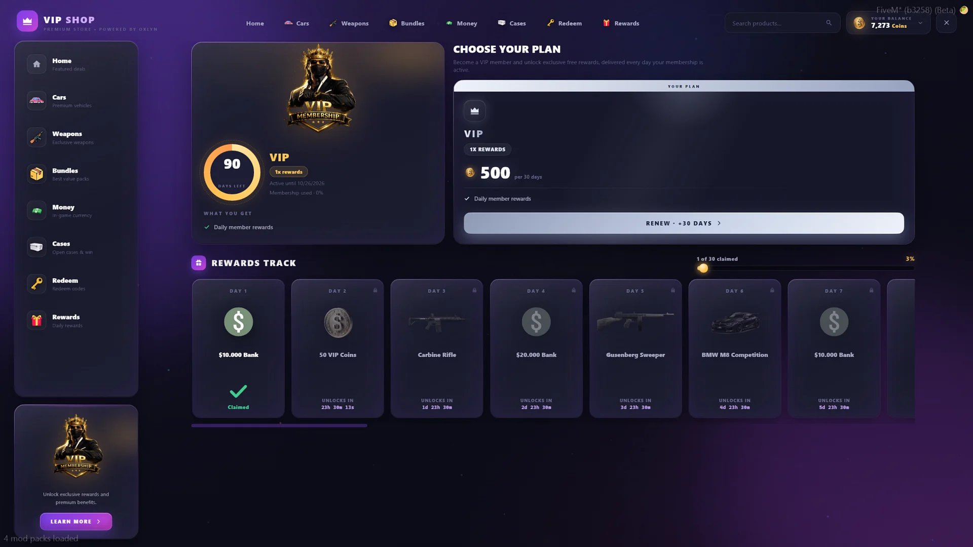 FiveM VIP System Script 👑 Coins, Case Opening, Memberships & Tebex Integration (ESX/QB/QBox) product image (2)
