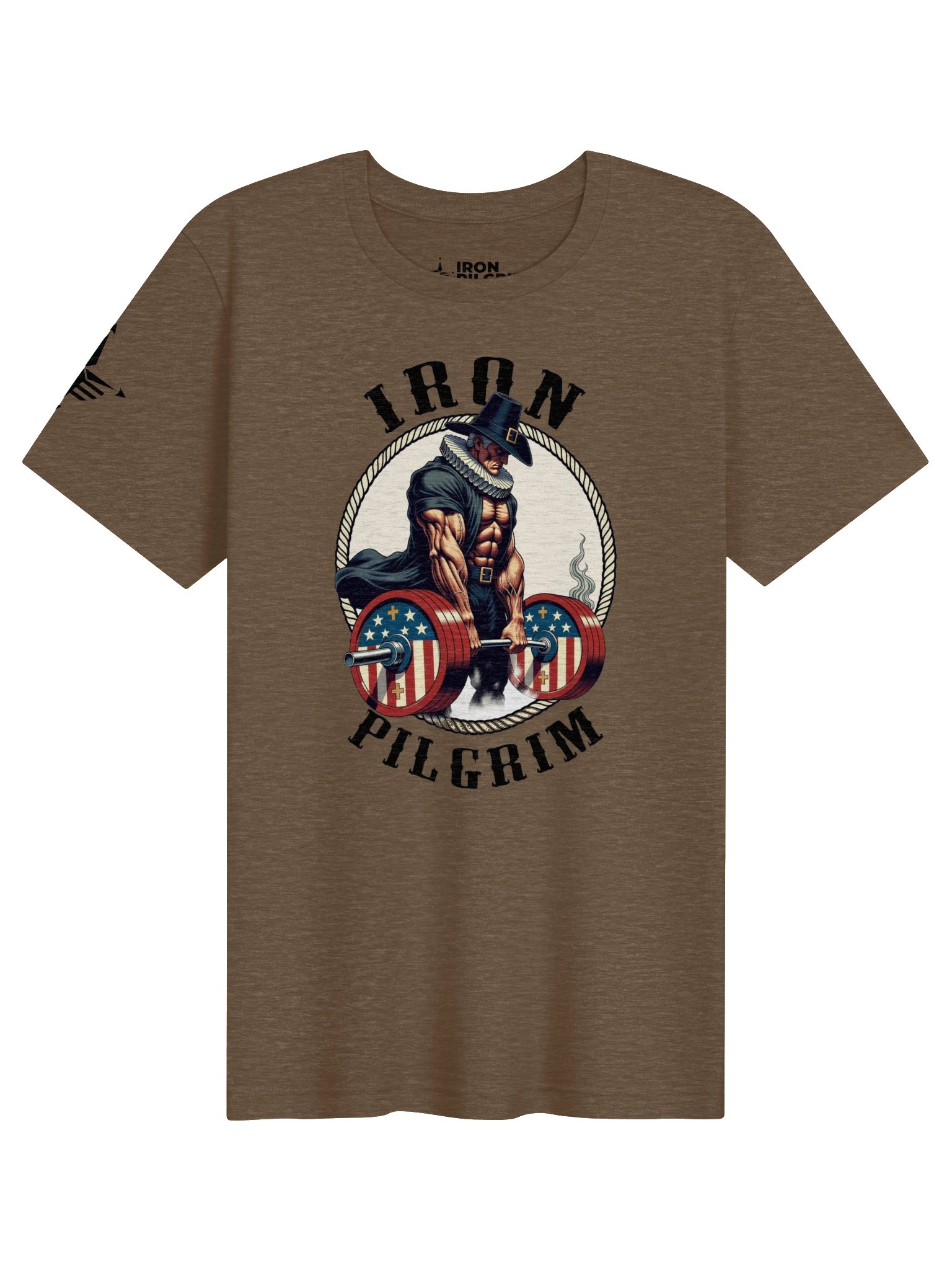 Iron Pilgrim Deadlift Badge T-Shirt – Muscular Pilgrim Lifting Weights Gym Tee product image (51)