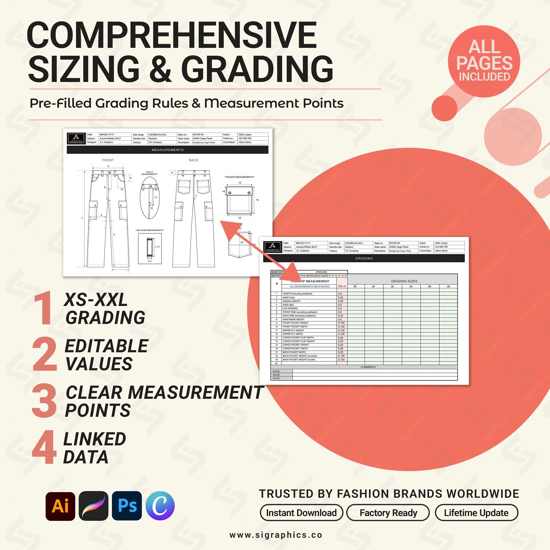 Straight-Leg Cargo Pants Tech Pack Template – Editable AI File product image (5)