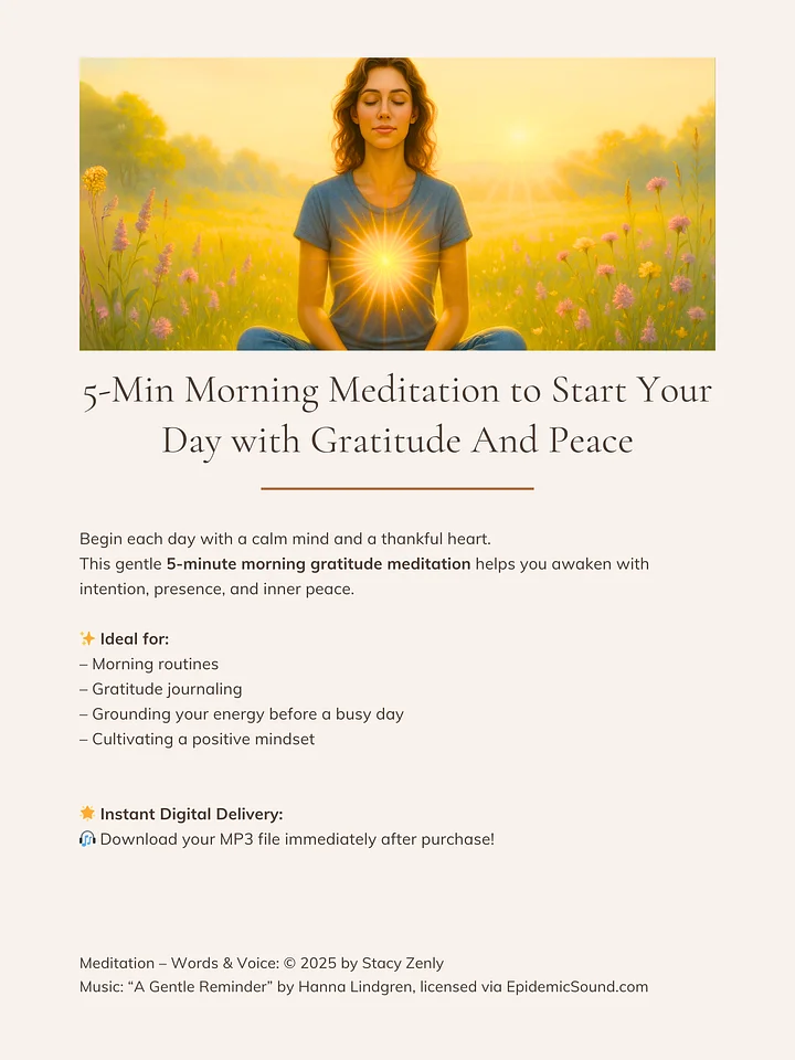 5-Minute Morning Meditation to Start Your Day with Gratitude And Peace | MP3 Audio Download product image (2)