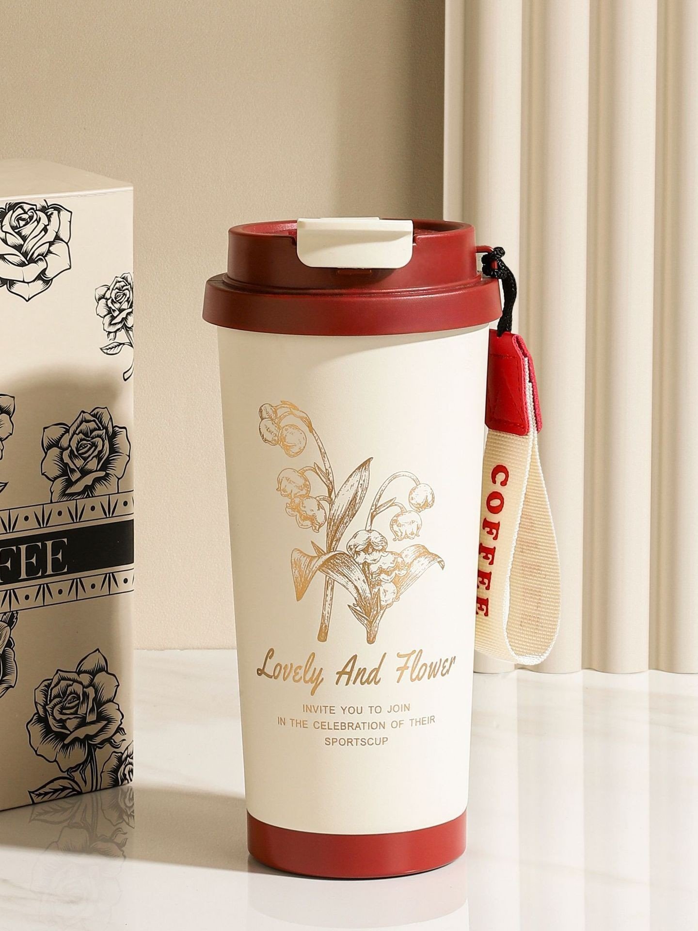 Luxury Lily of the Valley Insulated Coffee Mug Gift Set – 18oz Stainless Steel Floral Thermal Tumbler with Elegant Gift Box & Bag product image (3)