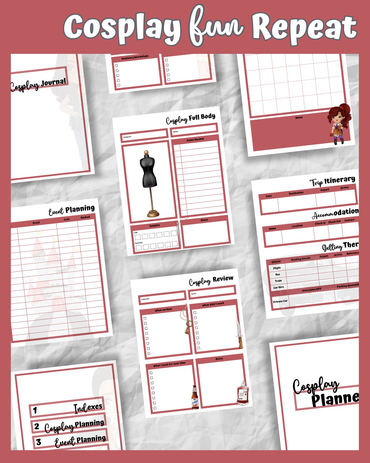 Monster Hunter Cosplay Planner – Red Edition | 54-Page Printable PDF product image (6)
