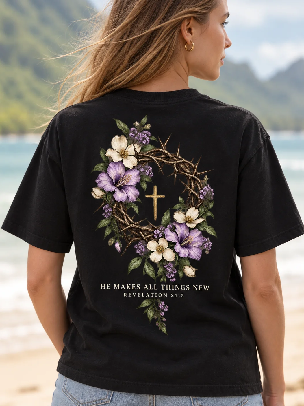 HE MAKES ALL THINGS NEW — Floral Cross Tee product image (3)