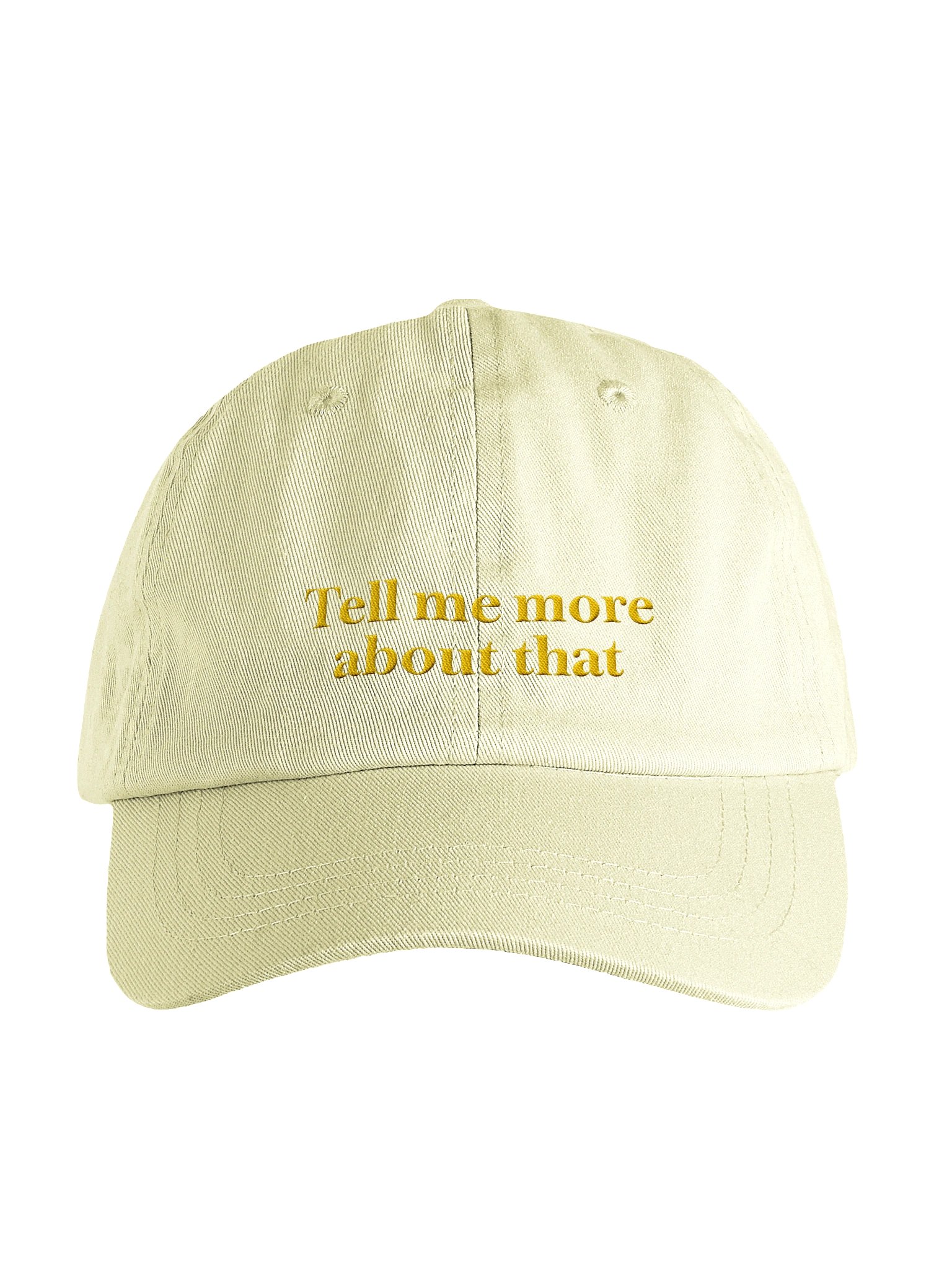Embroidered "Tell me more" hat (lemon) product image (1)