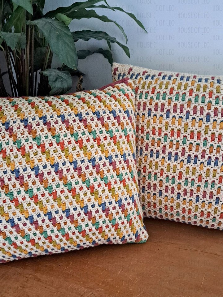 Rainbow Sisters Throw Pillow Bundle, Mosaic Crochet Pattern product image (1)
