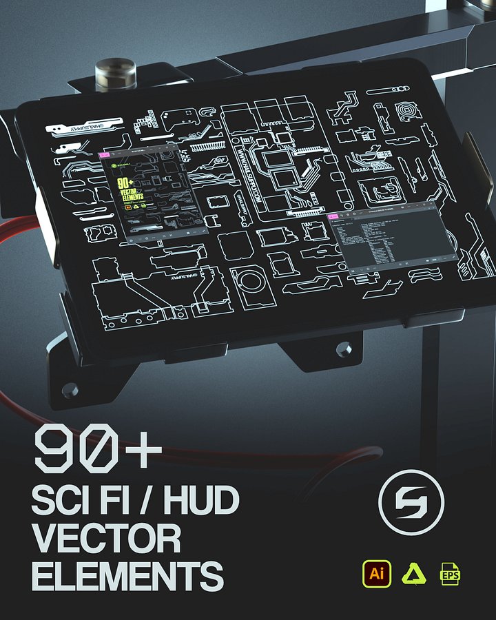 FREE 90+ SCI FI HUD VECTOR ELEMENTS product image (2)