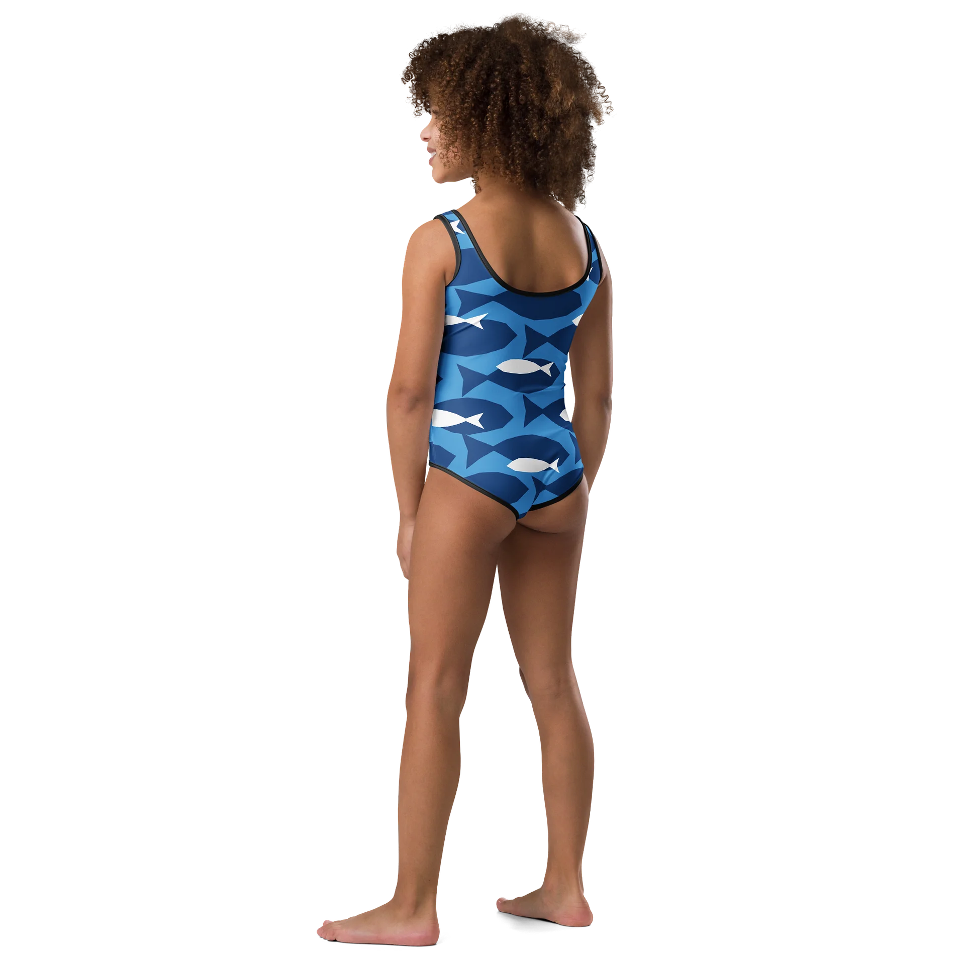 Blue Fish Pattern Kids Swimsuit product image (3)
