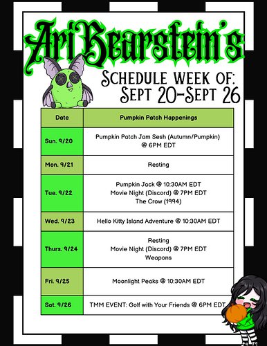 Schedule for the week! 💚 #twitch #vtuber #pngtuber