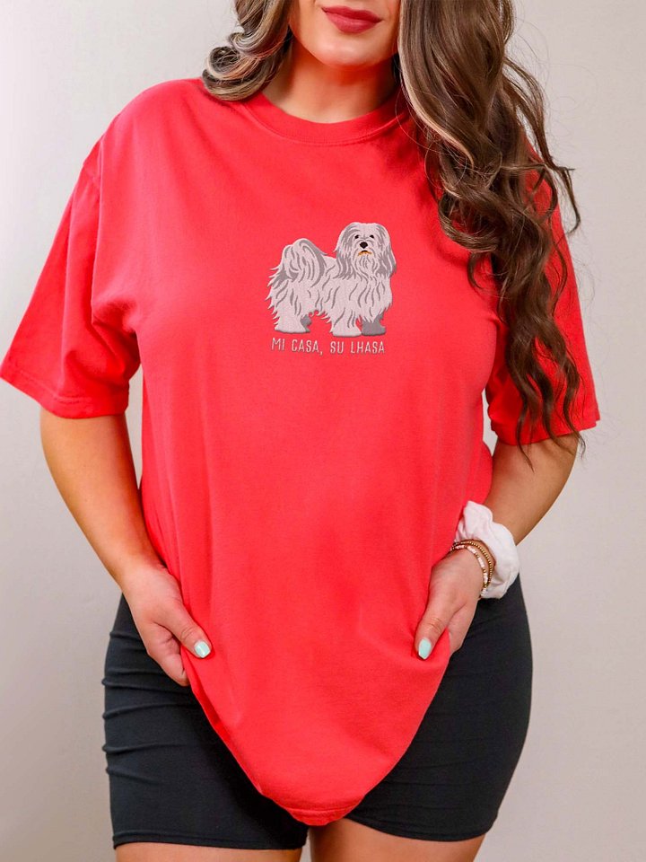 Mi Casa, Su Lhasa T-Shirt(Embroidered) of a Lhasa Apso(White) product image (2)