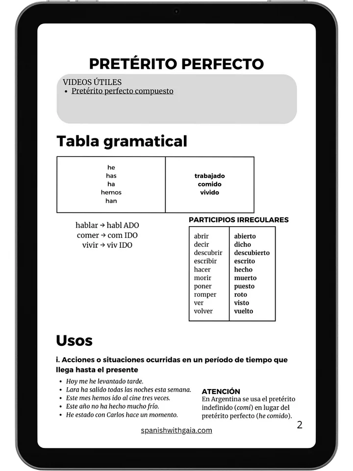 PDF PRETERITO PERFECTO + ejercicios y soluciones product image (1)