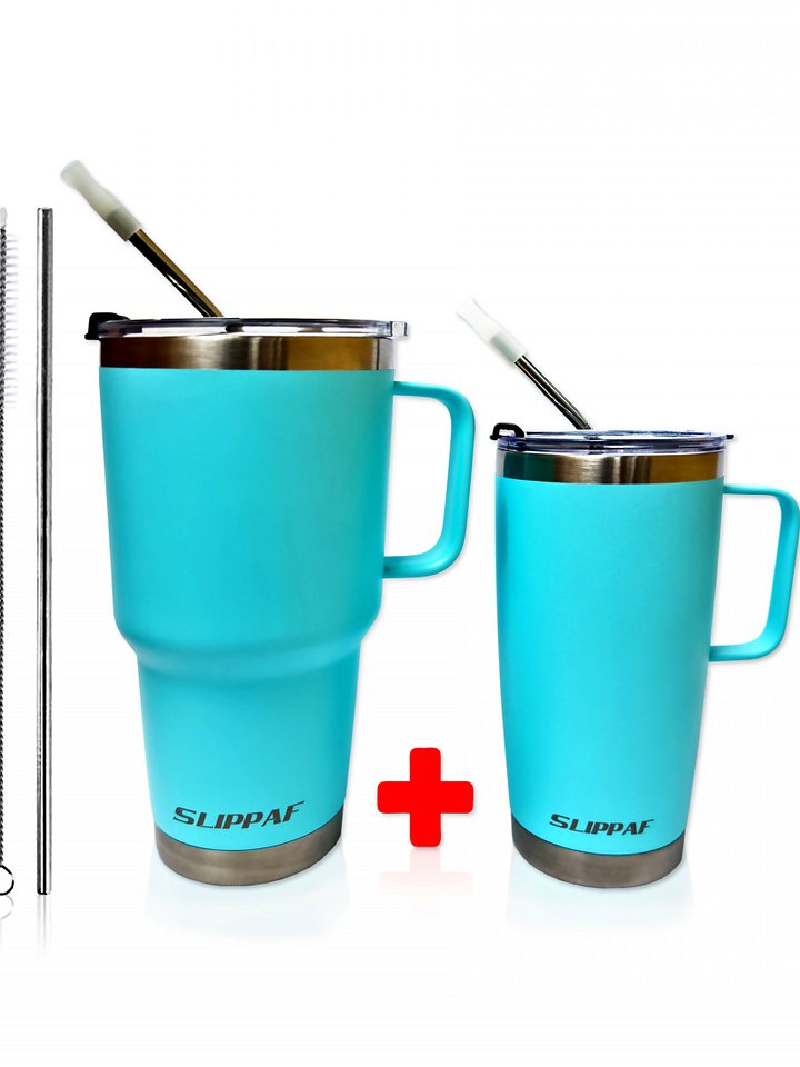 2 pack Tumbler 20 + 30 Oz With Handle, Lid and Straw (Blue) product image (1)