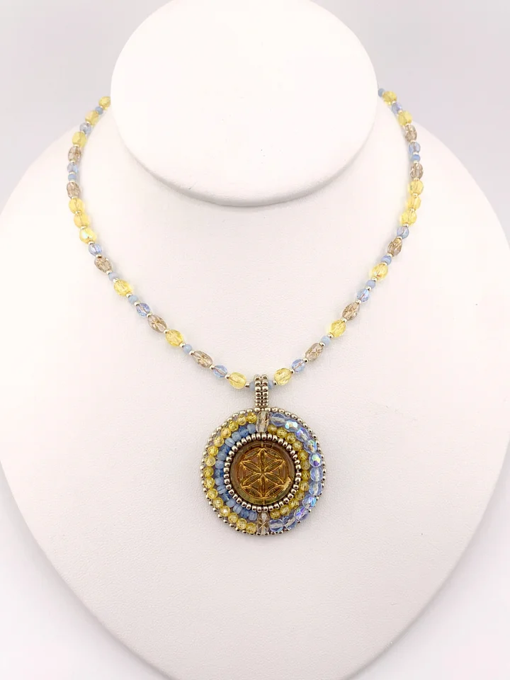 Serenade Blue and Yellow Bead Embroidered Pendant Necklace product image (1)