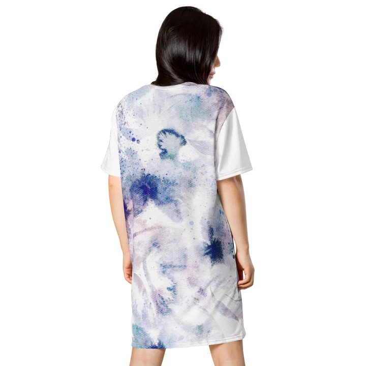 Blue White Watercolour Flower Pattern T-shirt Dress product image (1)