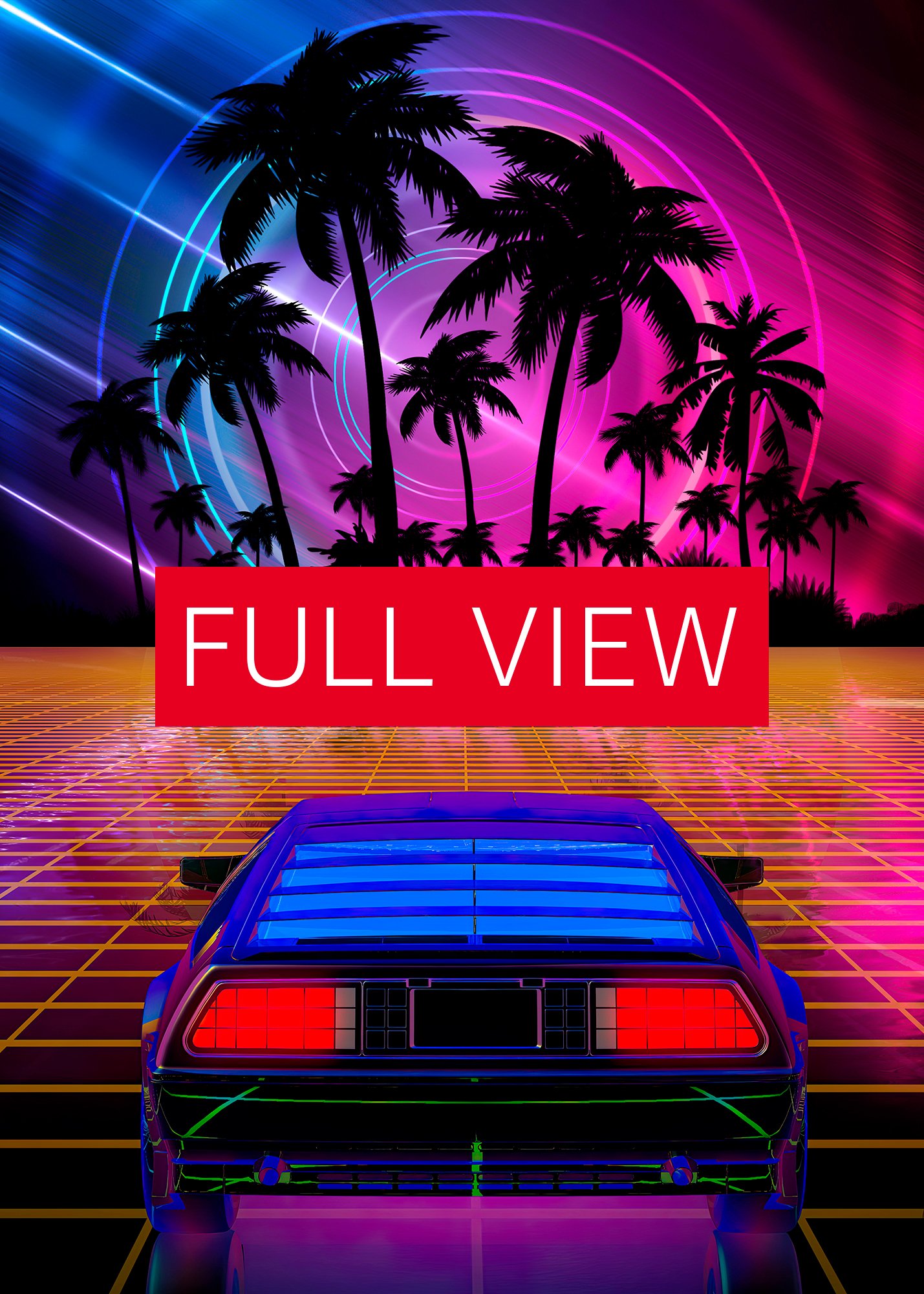Neon landscape: Synthwave horizon & car, outrun [synthwave/vaporwave/cyberpunk] — Aesthetic retrowave poster product image (3)