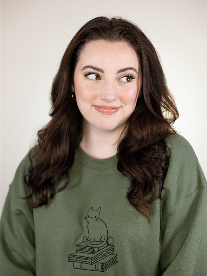 Sittin' Pretty Book Kitty Embroidered Sweatshirt product image (2)
