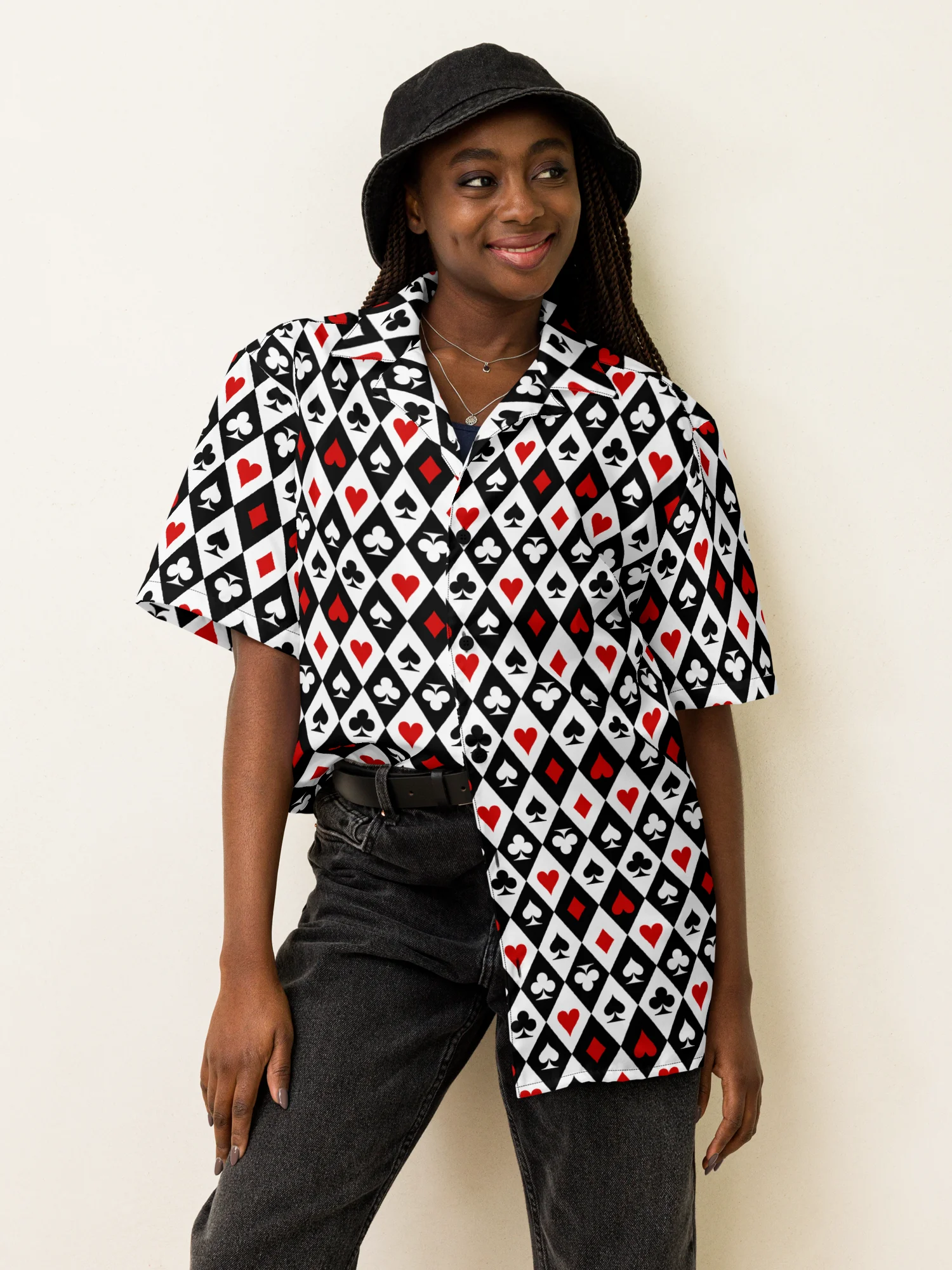 Retro Playing Card Suits Argyle All-Over Print Unisex Button Shirt product image (11)