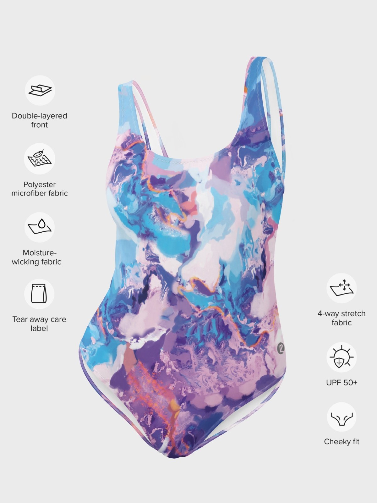 One-piece Swimsuit "Marble Effect Pastel Blue Purple Dreamy Waves" product image (8)