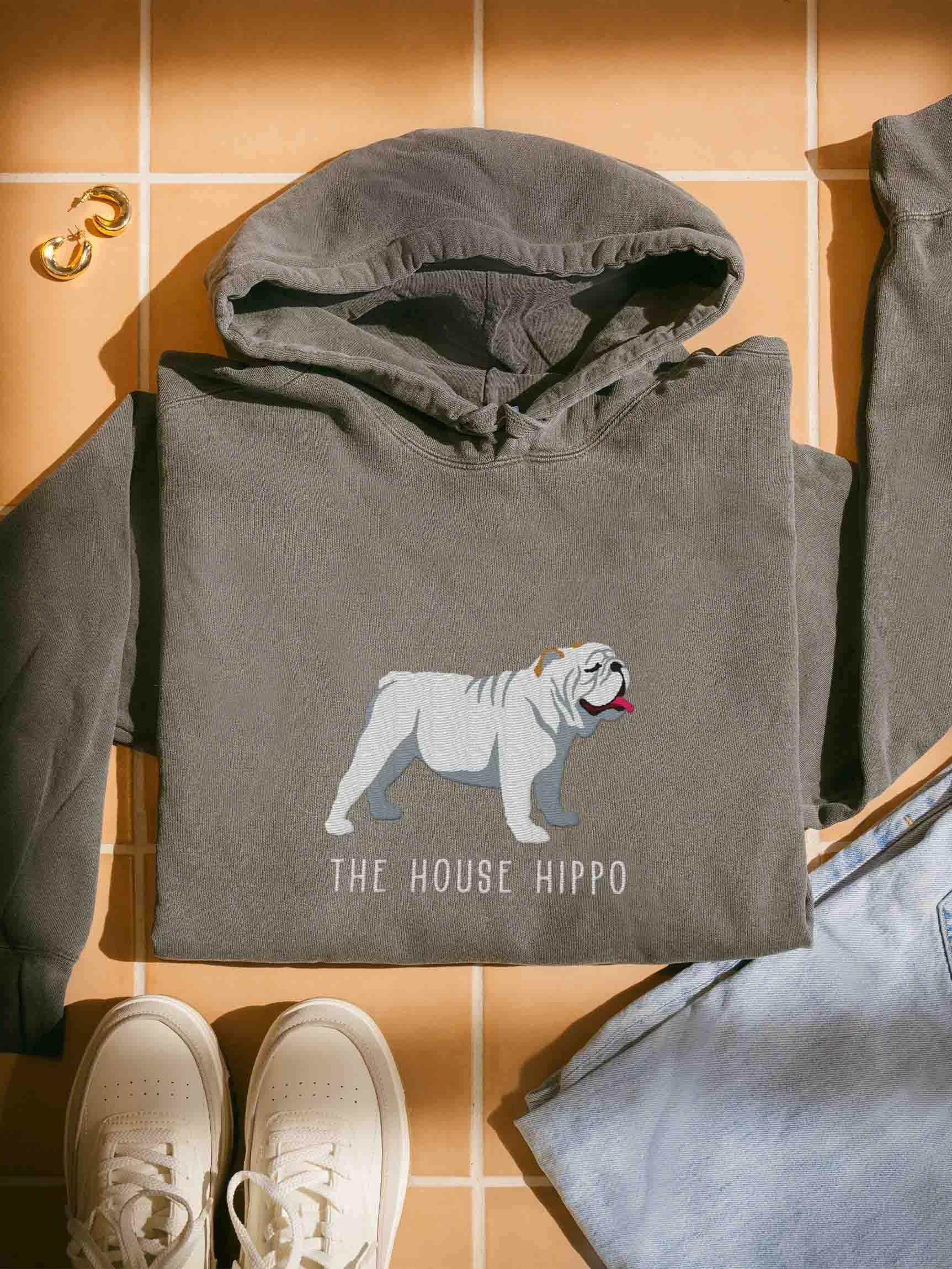 The House Hippo Premium Hoodie (Embroidered) of an English Bulldog(White) product image (1)
