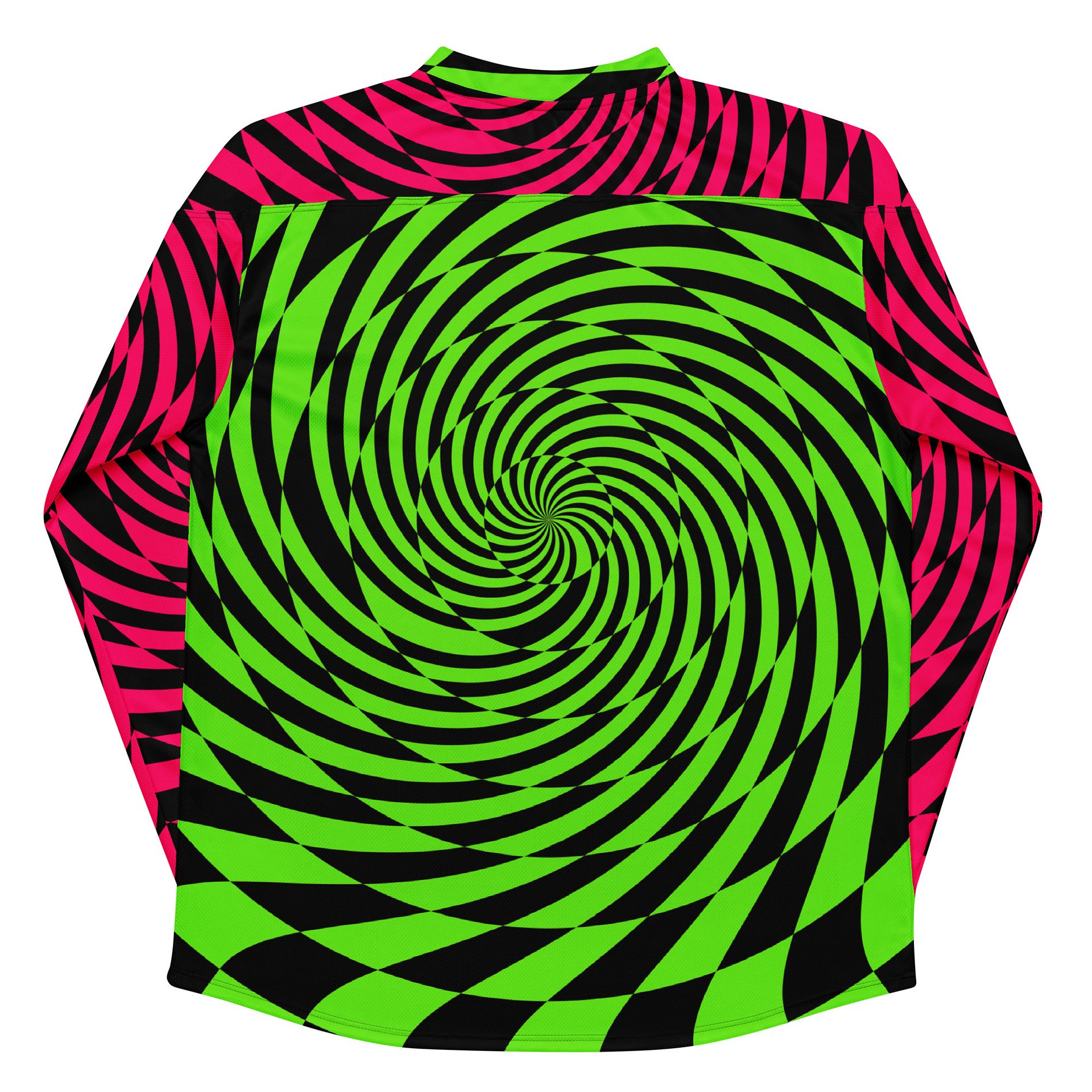 Psychedelic Rave Recycled Hockey Jersey, Trippy Spiral EDM Shirt, Techno Dance Party Festival Top, Neon Green Pink Black Alternative Clothes product image (8)