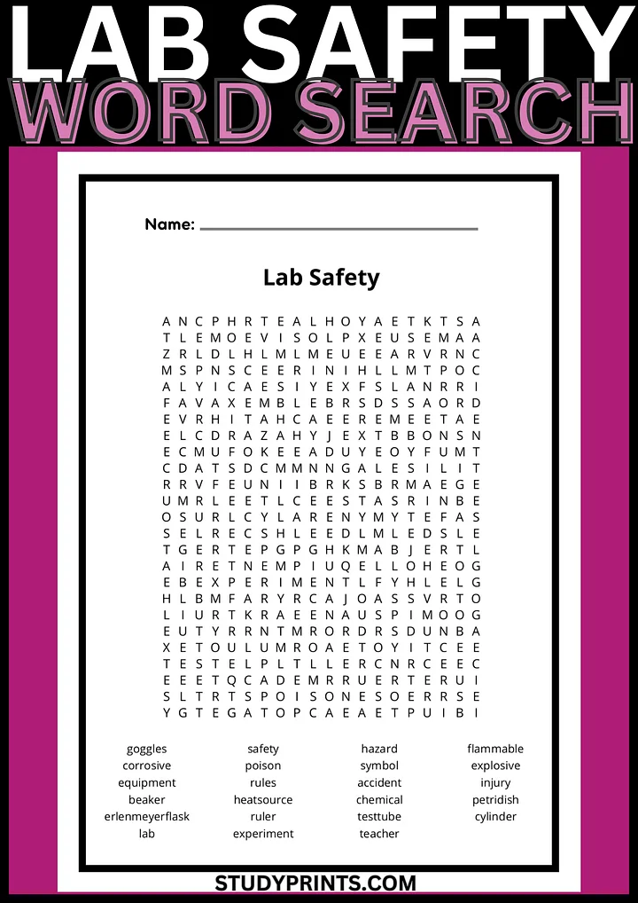 Lab Safety Word Search Puzzles Answer Key product image (1)