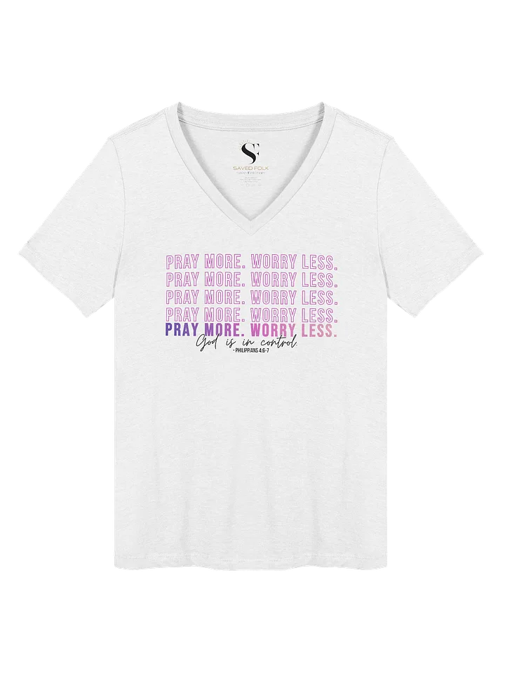 Pray More Worry Less 2.0 V-Neck Tee - Pink Gradient - Light Colors product image (1)