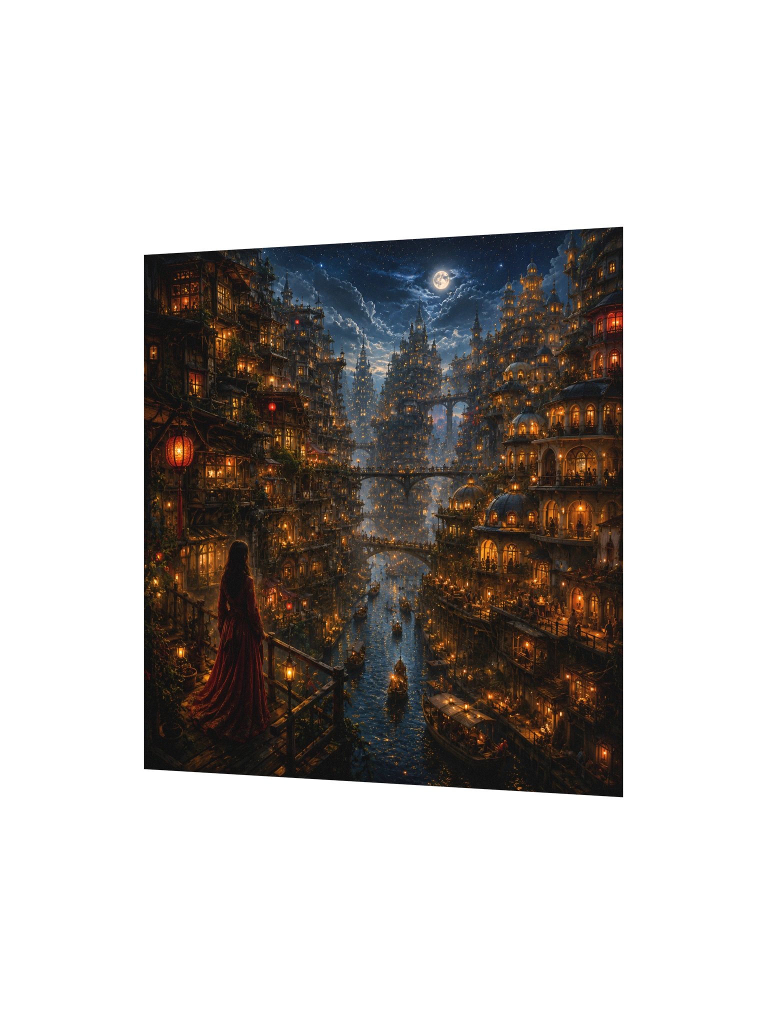 Never Ending Castles Fantasy City Wall Art | Enchanted Canal City at Night | Dark Academia Poster product image (3)