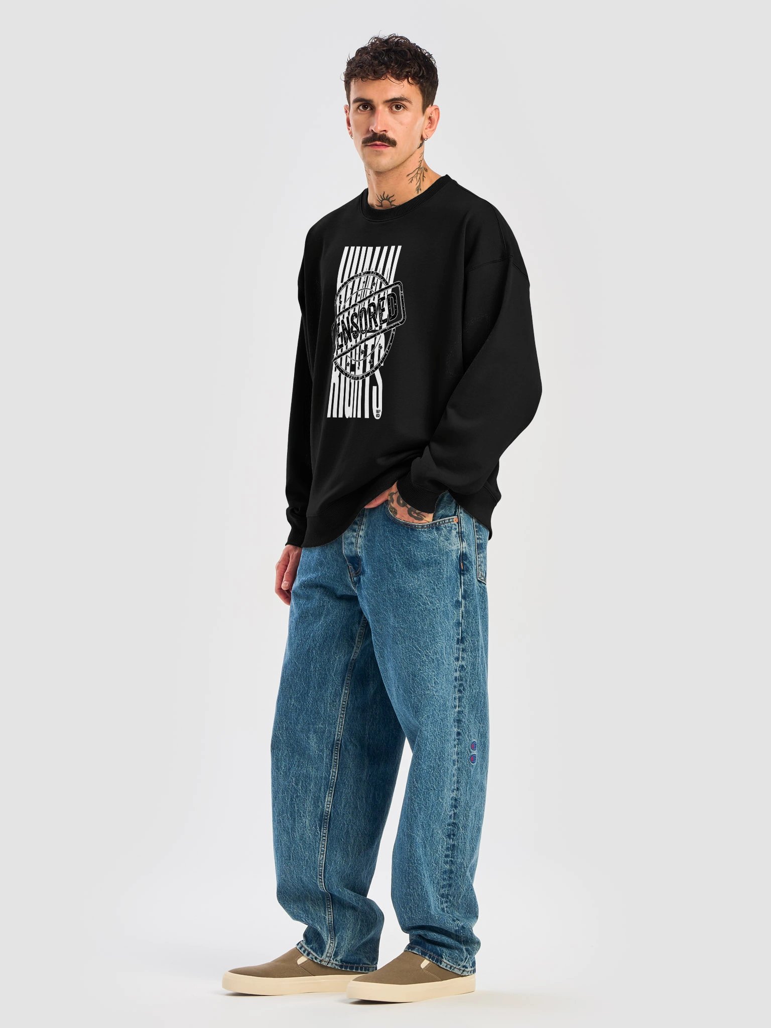 EQALL® Essentials Censored Human Rights Oversized Unisex Organic Sweatshirt_Black / White product image (9)