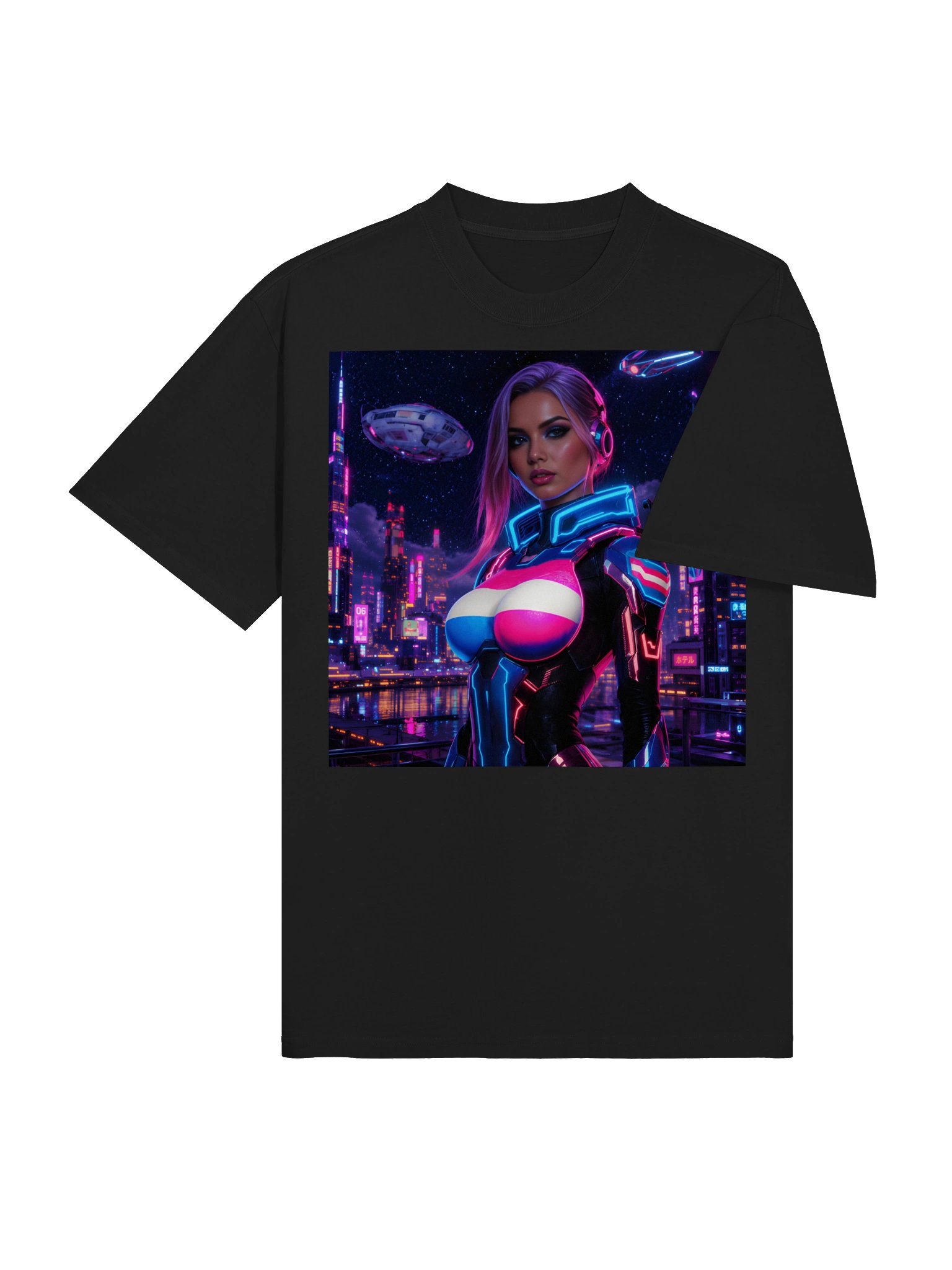 "Oversized Cyberpunk Trans Pride T-Shirt - Neon Sci-Fi Streetwear" product image (3)