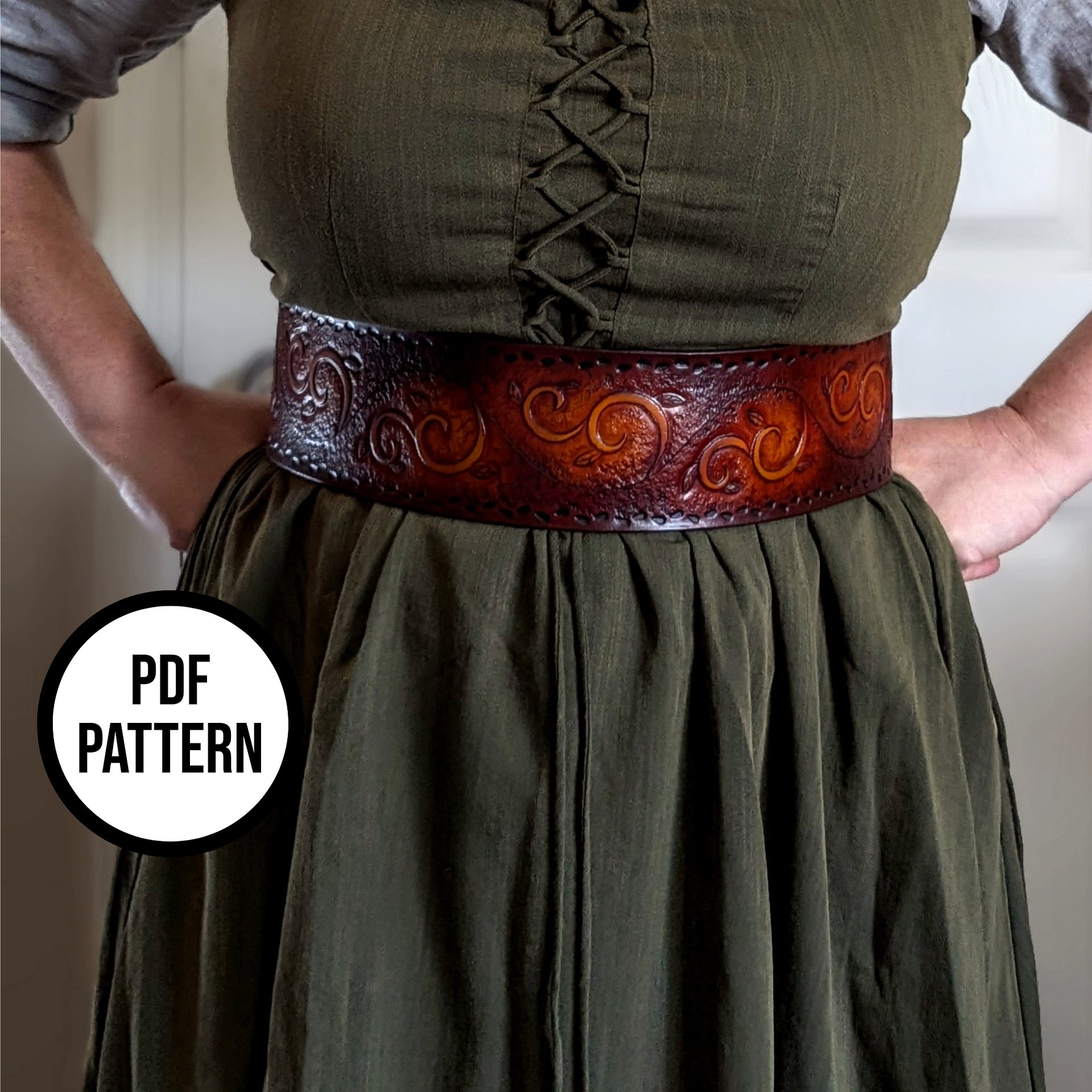 Shieldmaiden Corset Belt with Vines - PDF Pattern for Leatherwork product image (5)