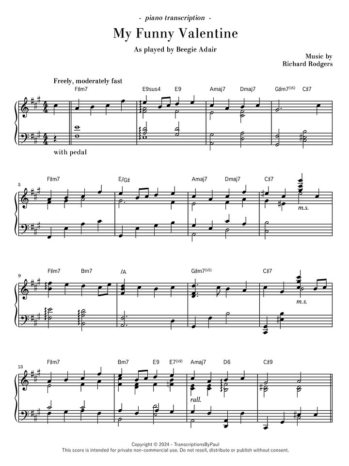 My Funny Valentine - Beegie Adair product image (1)