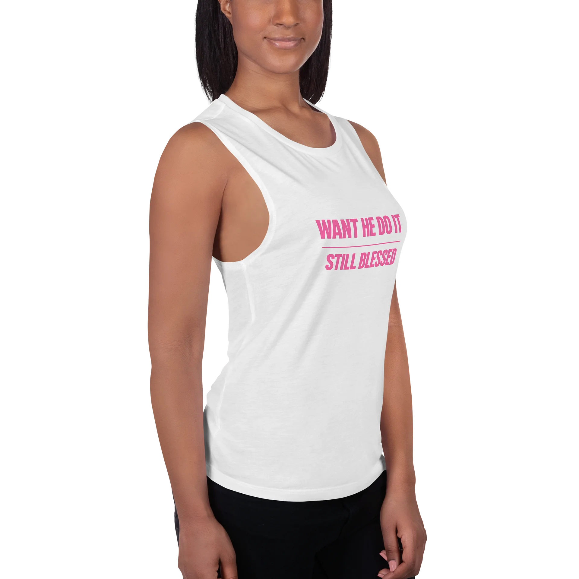 Want He Do It Still Blessed Women's Flowy Tank Top product image (3)