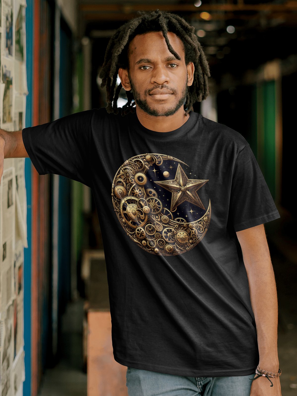 ⚙️ Steampunk Moon & Star T-Shirt – Celestial Gear Design | Retro Futuristic Clockwork Cosmos Tee product image (3)