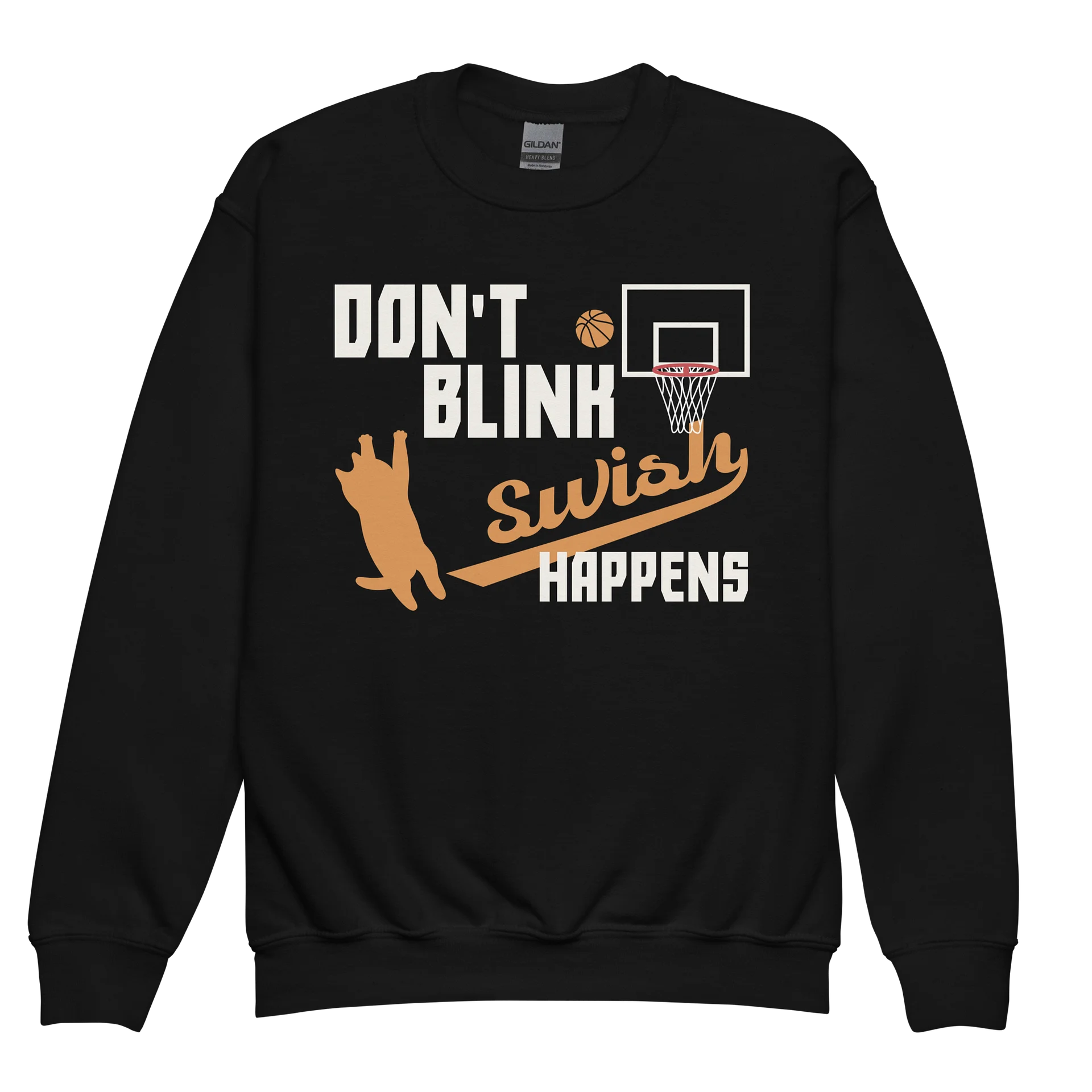 Basketball Cat (DON'T BLINK, Swish HAPPENS) - Unisex Youth Sweatshirt product image (1)