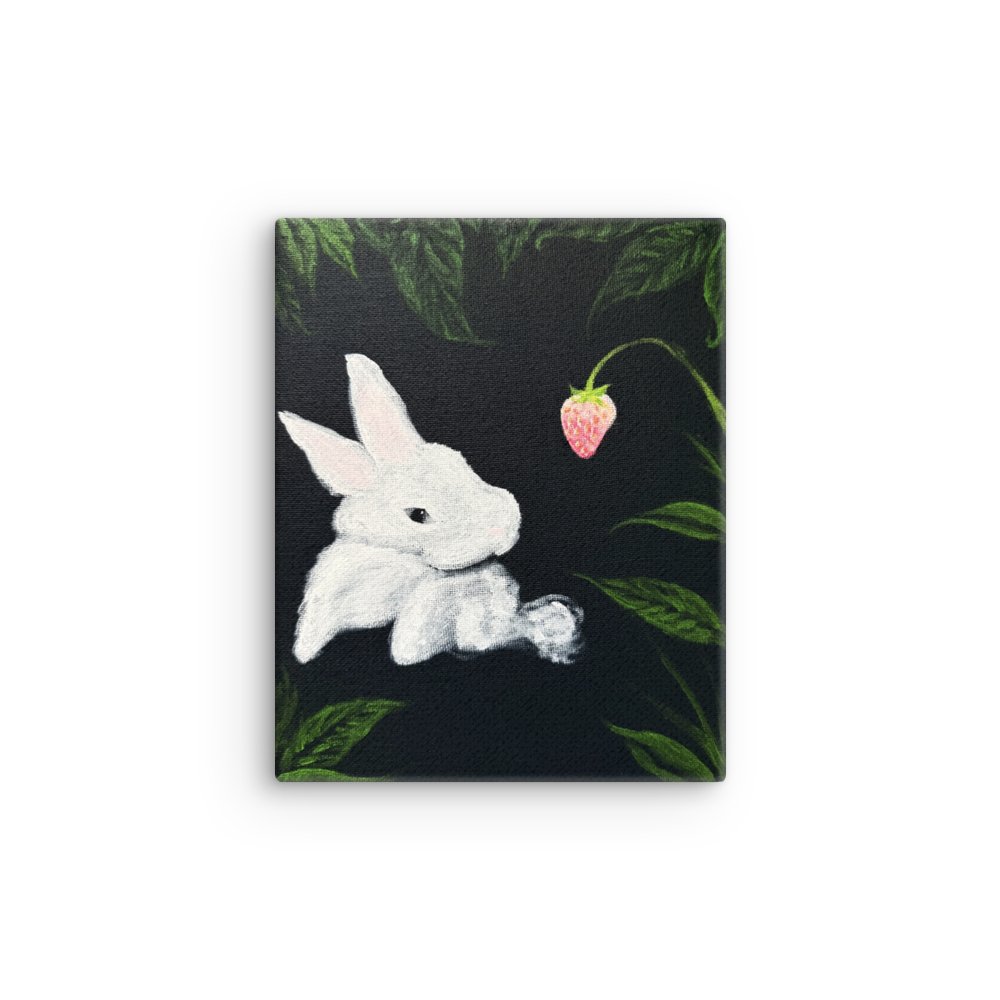 Strawberry Bunny Acrylic Painting - Handmade Piece Sleek Slim Canvas Art product image (1)